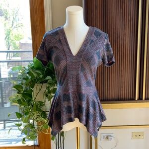 BCBG Maebelle Plaid Peplum Top Size S
